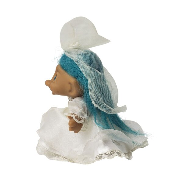 Ace Novelty Troll Doll 6" Bride Blue Hair Vintage Lace Wedding Dress & Veil - Picture 4 of 4